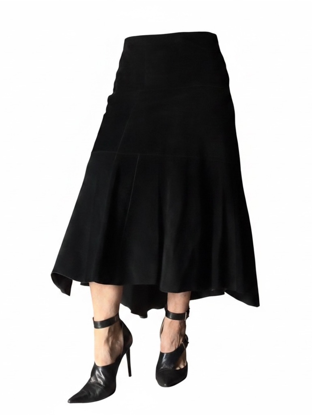Vintage Cabi Leather Black Skirt Size 2 Flare Maxi Genuine Leather asymmetric